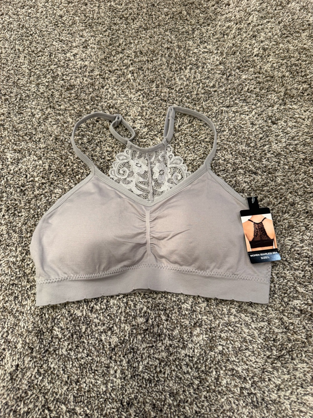 Seamless Lace Racerback Bralette - Light Gray
